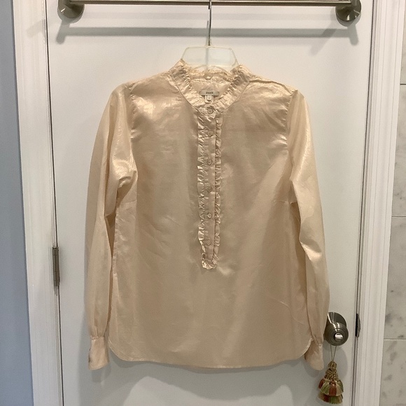 J CREW Light peach lame ruffled collar shirt Large - Picture 1 of 10